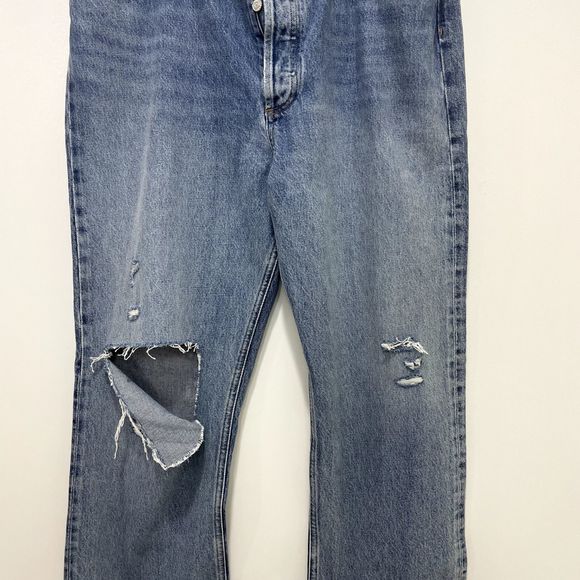 AGOLDE 90s Pinch Waist Distressed High Rise Straight Leg Jeans US 34 NWT - Picture 2 of 16